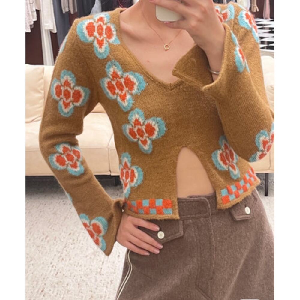 Tach Sweater Women's Large Cropped Cottagecore Fl… - image 4